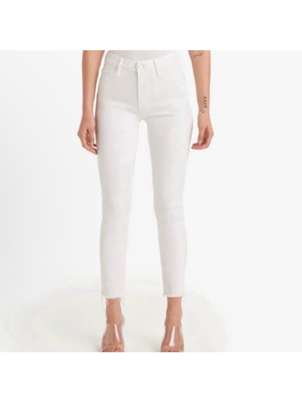 Mother Ankle Fray High-Rise White Skinny Jeans - Women's